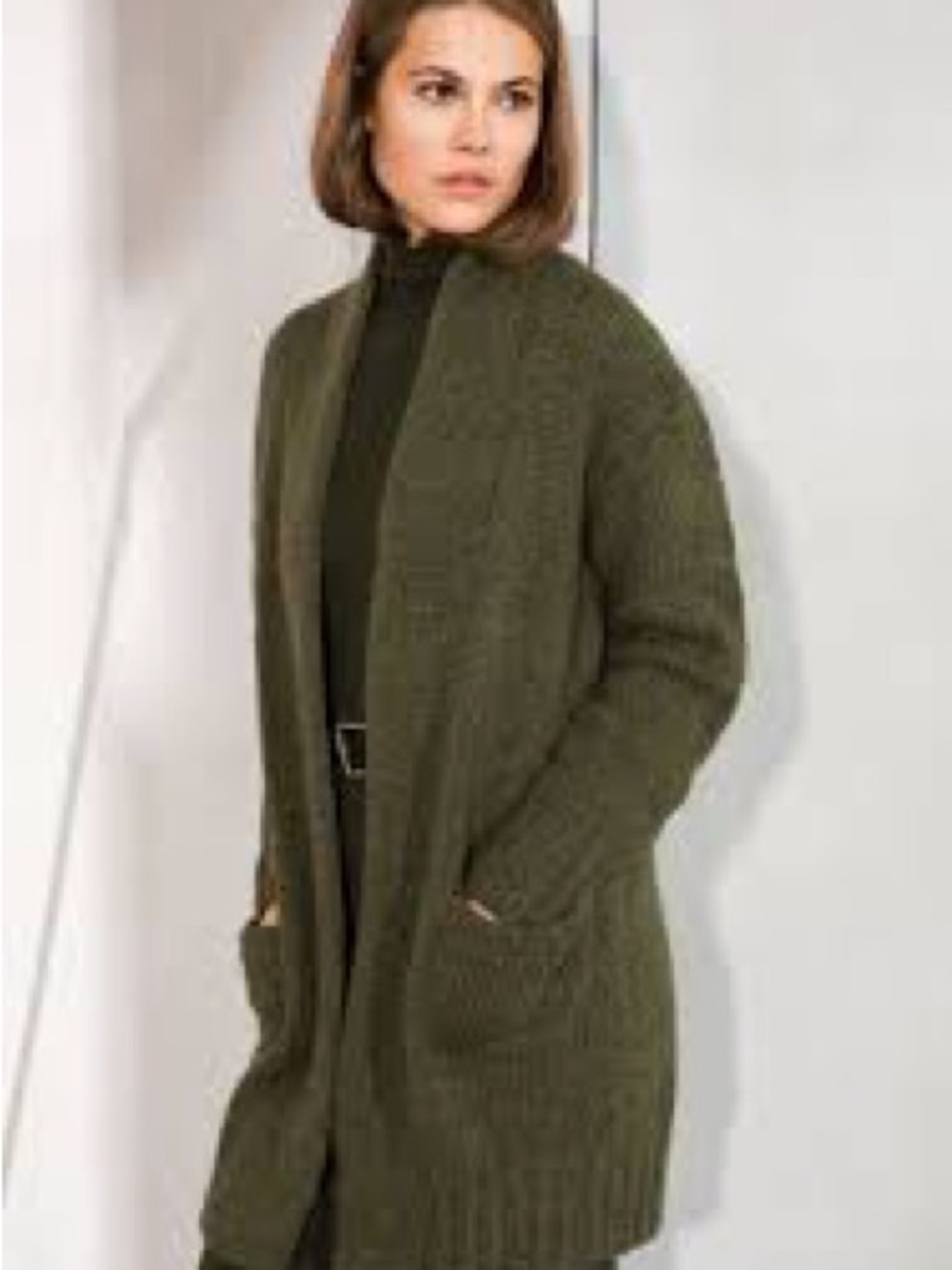 Aritzia Olive Green Open-Front Pocket Cardigan